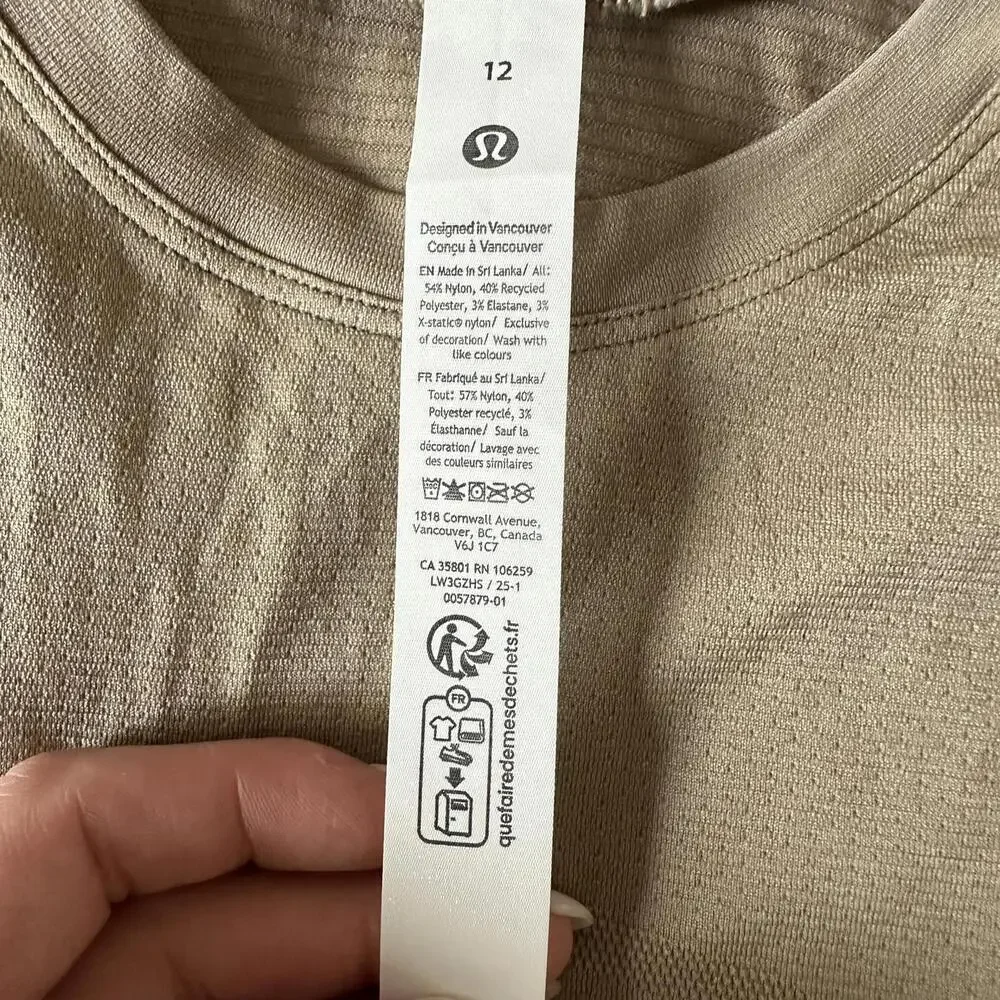 Lululemon Swiftly Tech Cropped Short-Sleeve Shirt 2.0  Sheer Oak Size 12 NWT - Picture 6 of 6